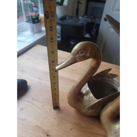 Vintage Swan Long Neck Bird Brass Sculpture Statue Figurine Gold Swan Set Of Two - Picture 14 of 14